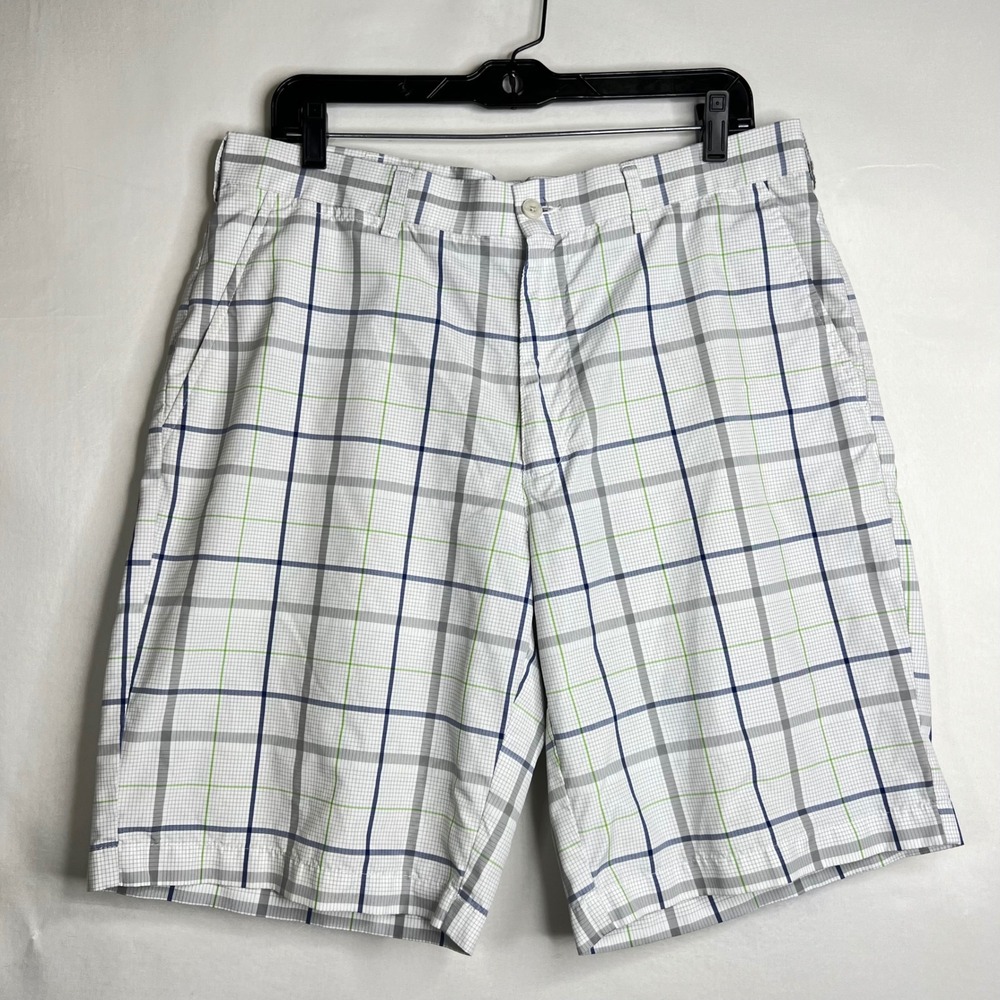 PGA Tour‎ White Plaid Shorts Mens 34 Golf Performance Flat Front Lightweight